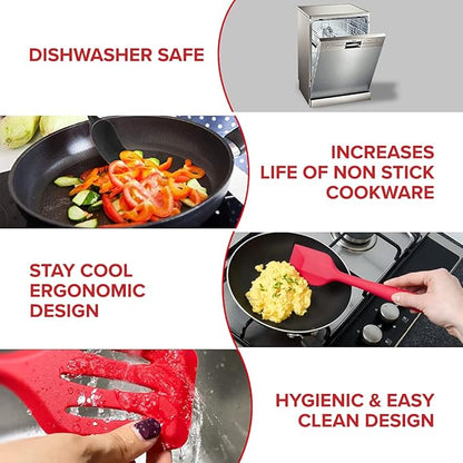 Fiable Premium Big Silicone Spatula for Cooking Set of 3 High Heat Resistant Green