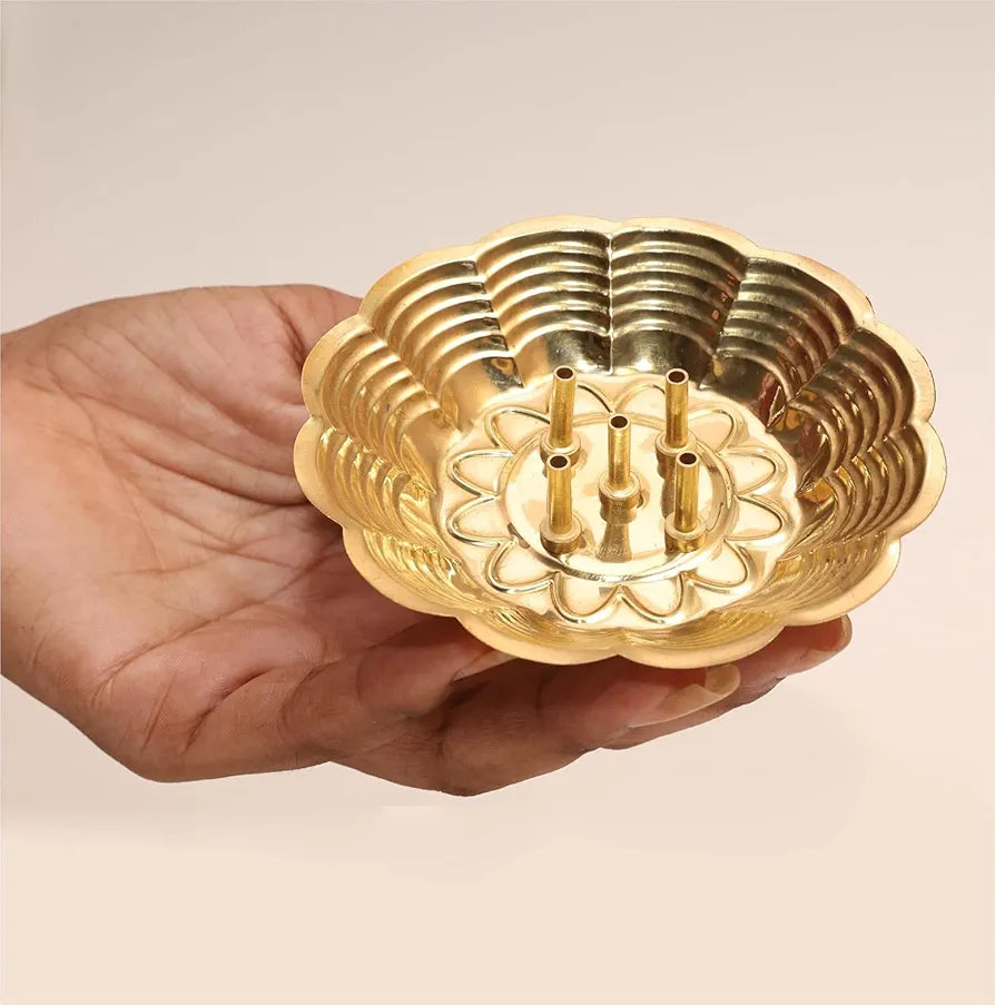 Pure Source India Handcrafted Brass Incense Holder 5 Stick Burner Nice Gold