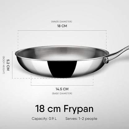 Stahl Artisan Triply Stainless Steel Fry Pan | Induction & Gas Stove Compatible | Omelette Pan | Egg Pan | 0.9 L | 18 Cm