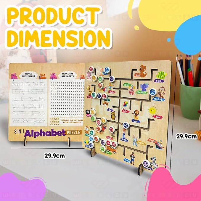 Wembley 3 in 1 Wooden Alphabet Puzzle for Kids