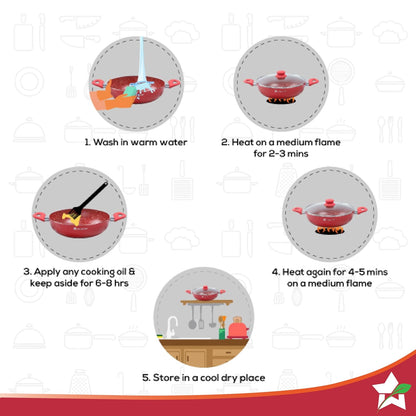 Wonderchef Royal Velvet Wok with Lid 24cm, Red (Aluminium)