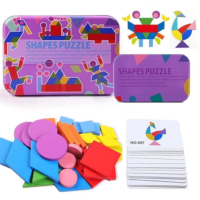 Kidology 34-Piece Wooden Shape Puzzle Toy Set for Toddlers Purple Colour