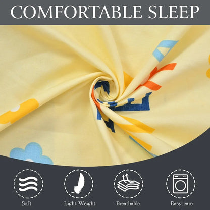 Fresh From Loom Glace Cotton Elastic Fitted Bed Sheet Cartoon Printed Dino 144 Tc Multicolor Cream and Blue Double Bed