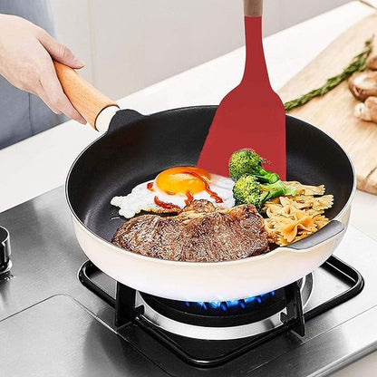 P-Plus International Silicone Spatula Wooden Handle Flexible & Heat Resistant Rubber Non-Stick Red