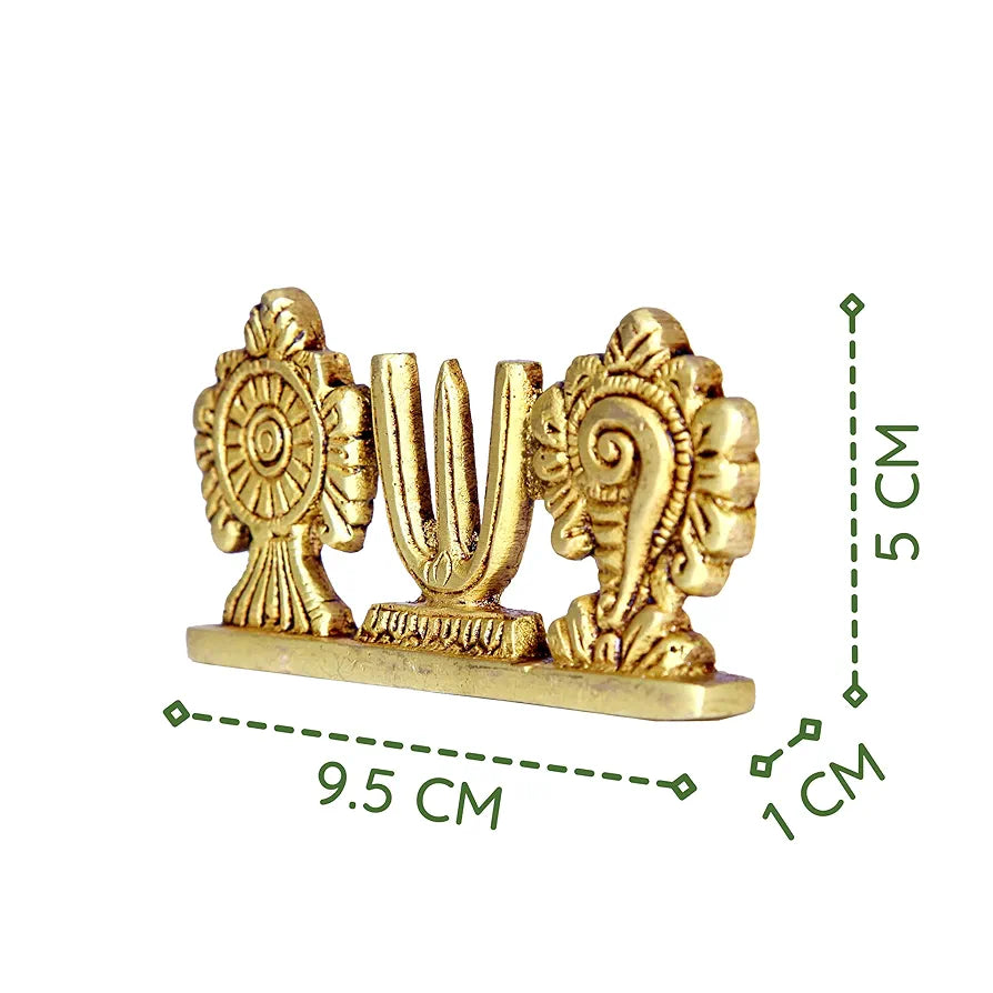 Anciently Vadakalai Shankh Chakra Namah Stand/Vadakalai Thiruman Sangu Chakram Stand, Brass, 5cm Height, Gold Colour, 1 Piece