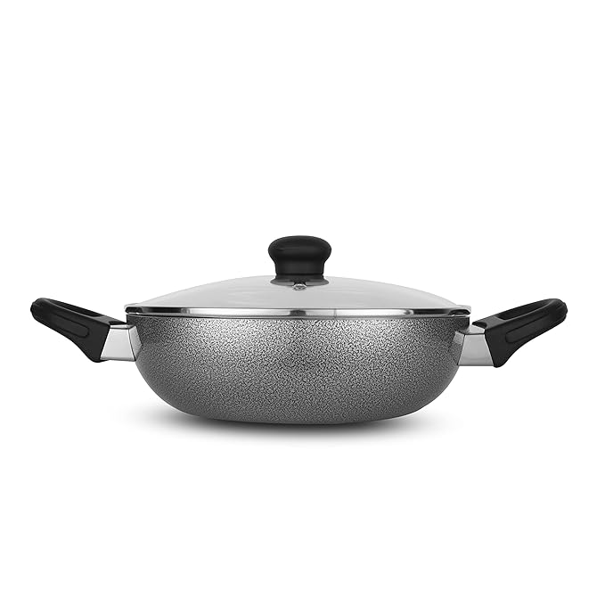 Fackelmann Granite Non- Stick Kadai with Lid 24 cm Grey Colour