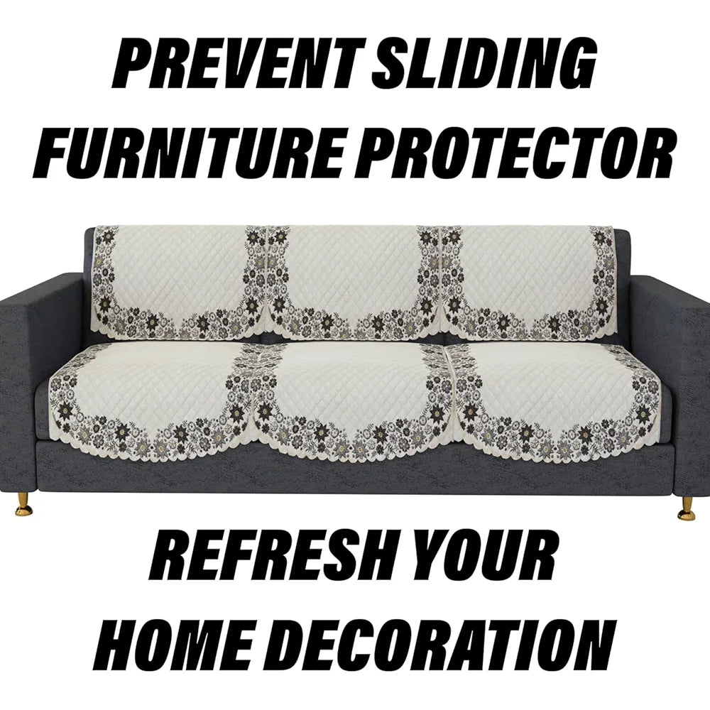 Kuber Industries Velvet Sofa Cover Set Digital Painting Quilted SueDe Ultra Sonic Living Room Cream