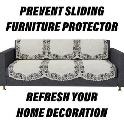 Kuber Industries Velvet Sofa Cover Set Digital Painting Quilted SueDe Ultra Sonic Living Room Cream