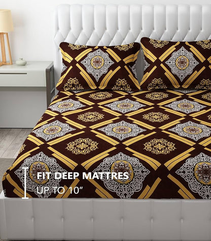 Fresh From Loom Elastic Fitted Floral Bed Sheets King Size Bed With Two Pillow Cover Soft Microfiber Bed Covers 144 Tc Dark Brown