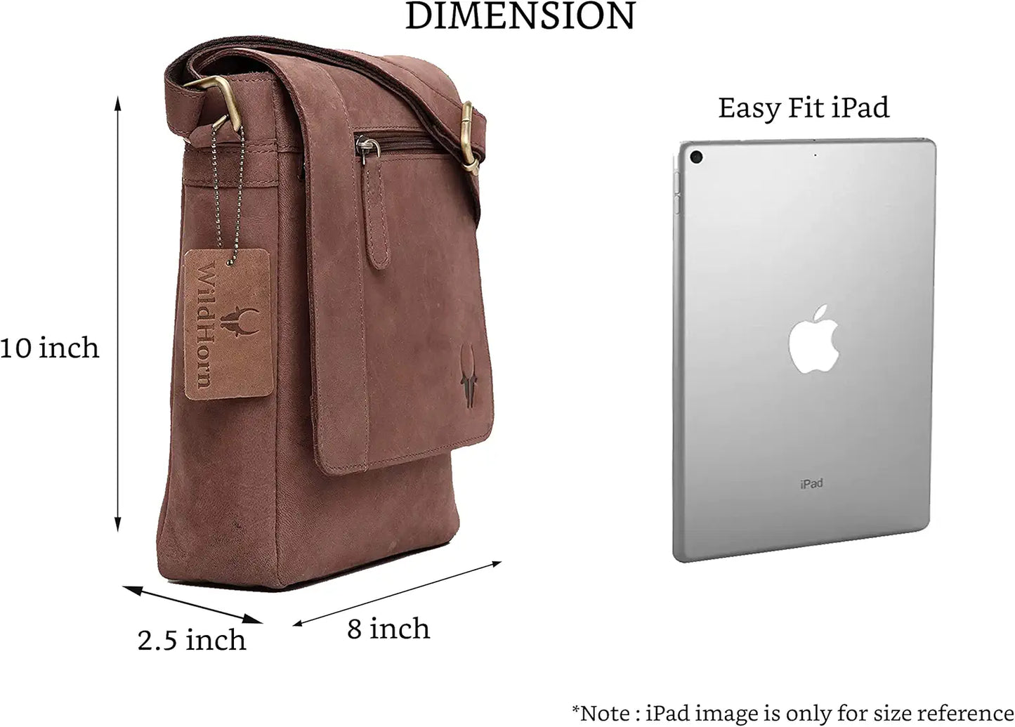 WildHorn� Leather 8.5 inch Sling Messenger Bag for Men I Multipurpose Crossbody Bag I Travel Bag with Adjustable Strap I IDIMENSION: L- 8.5inch H- 10.5inch W- 3inch