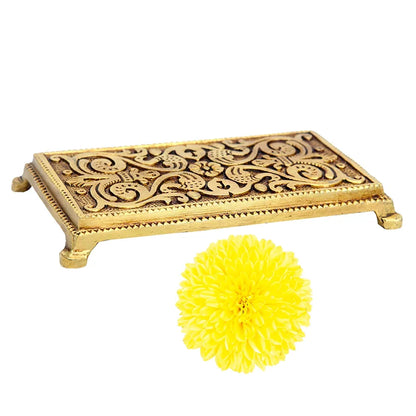 anciently Pooja Chowki Rectangle Shape | Pooja Chowki Rectangle | Brass Chowki, Brass, Gold Colour, 1 Piece 