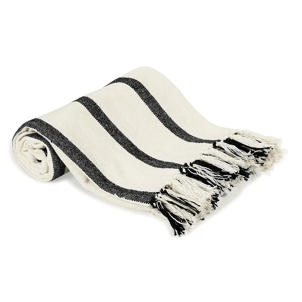 Sashaa World Striped Throw Blanket Colour Natural & Black