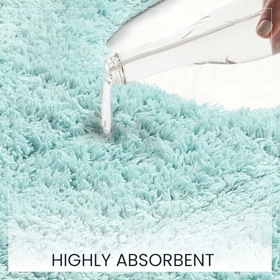 Sashaa World Solid Anti-skid Cotton Bathmat And Contour Set For Bathroom Colour Ice Blue (Pack of 2)