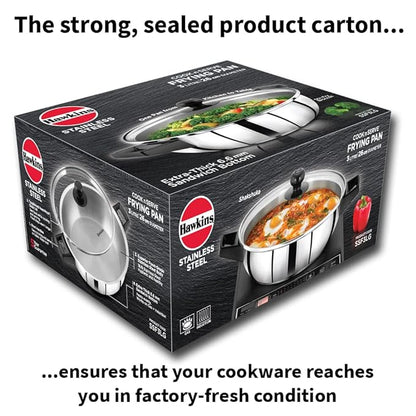 Hawkins 3 Litre Cook n Serve Frying Pan Stainless Steel Fry Pan with Glass Lid