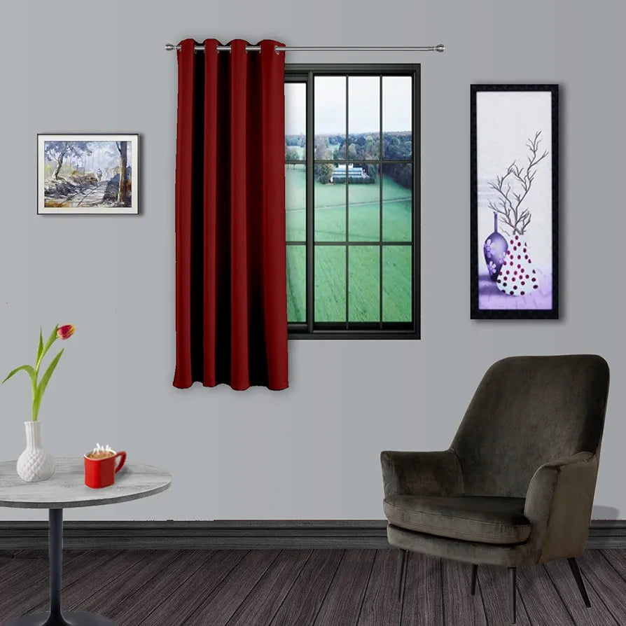Divine Casa Semi Blackout Window Curtain 5 Feet Colour Cherry Red Super Satin Fabric Sunblock Light Filtering Panel with Metal Grommets (Pack of 1)
