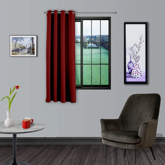 Divine Casa Semi Blackout Window Curtain 5 Feet Colour Cherry Red Super Satin Fabric Sunblock Light Filtering Panel with Metal Grommets (Pack of 1)