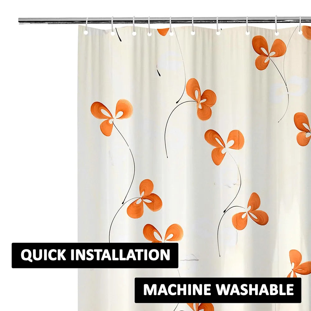 Kuber Industries Shower Curtain Bathroom Shower Curtain 8 Rings Curtain Painting Cream
