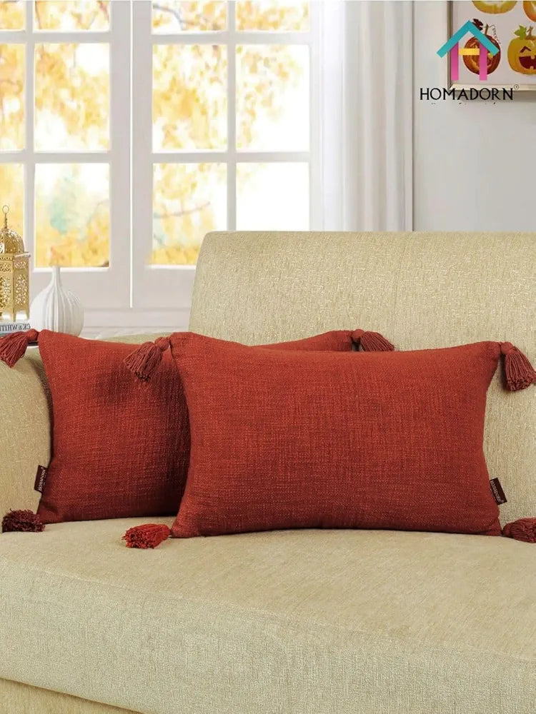 Homadorn Luxury Cotton Handmade Decorative Boho Throw Pillow Covers Rust
