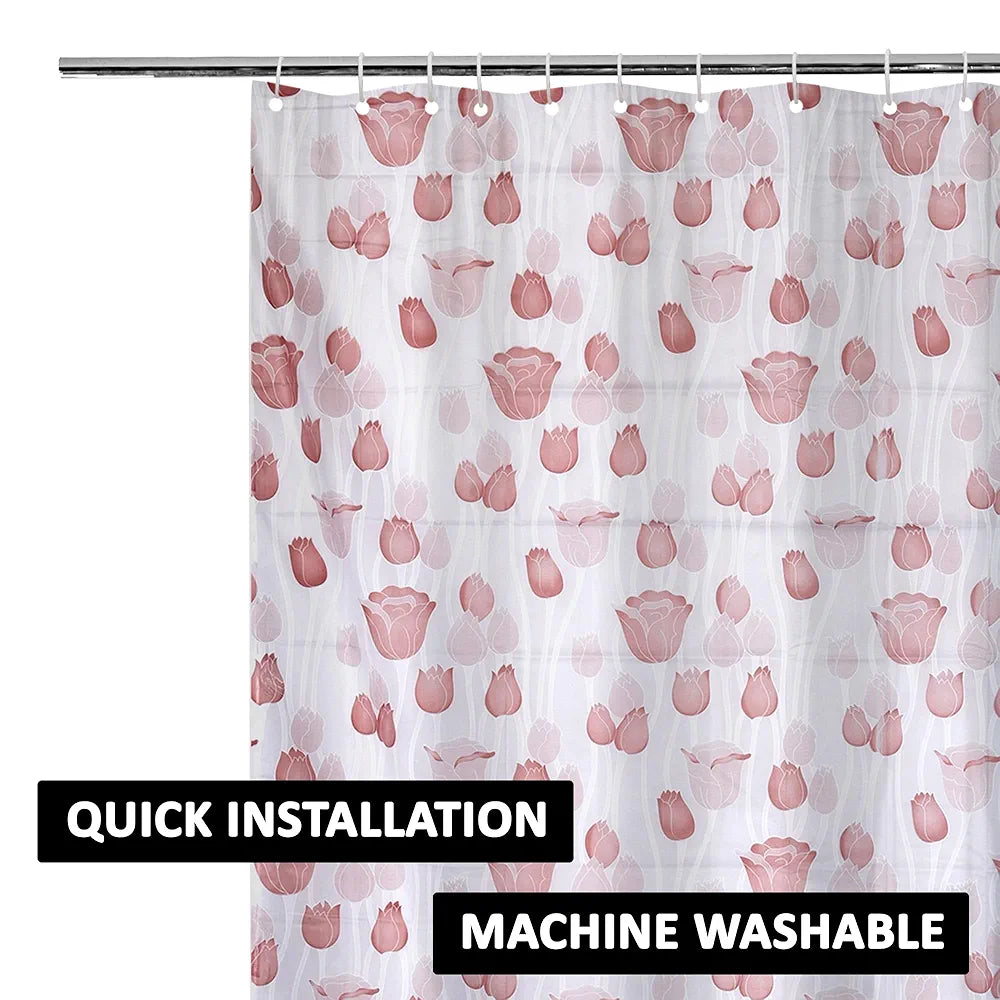 Kuber Industries Shower Curtain Bathroom Shower Curtain 8 Rings Curtain Brown Gulab Blury Transparent
