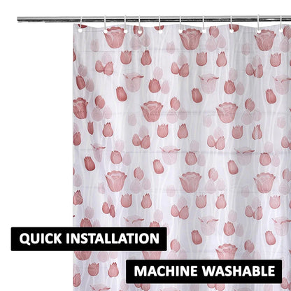 Kuber Industries Shower Curtain Bathroom Shower Curtain 8 Rings Curtain Brown Gulab Blury Transparent