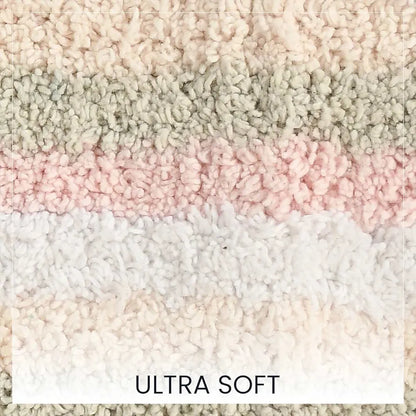 Sashaa World Striped Anti-skid Bathmat & Contour Set Colour Peach White & Grey