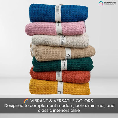 Homadorn Waffle Weave Cotton Throw Blanket Colour Bottle Green