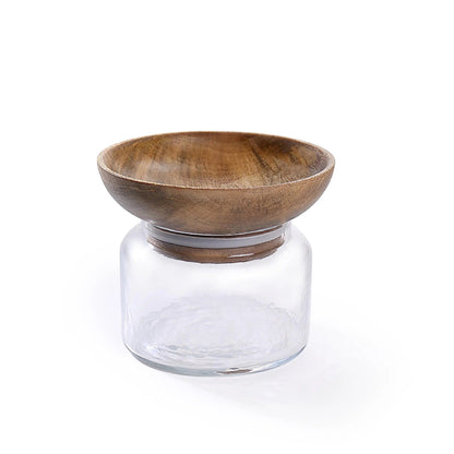 Ellementry Twain Glass Jar with Wooden Bowl | 200ml | Transparent | BPA-Free | Spice Storage