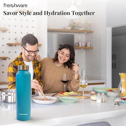 Frenchware Water Bottle 1 Litre, Stainless Steel, Premium SS 304 | Aqua Blue | Easy-to-Clean