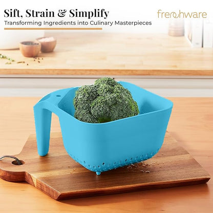 Frenchware 1 Unit Plastic Colander With Handles, Premium-grade Plastic, 100% Food Safe | Dishwasher Safe | Turquoise