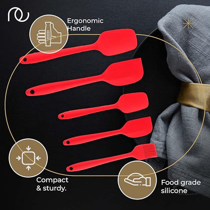Frenchware Set of 5 Spatulas, Red | Non-stick Premium Silicone Spatula for Cooking, Baking & Mixing, Seamless Design