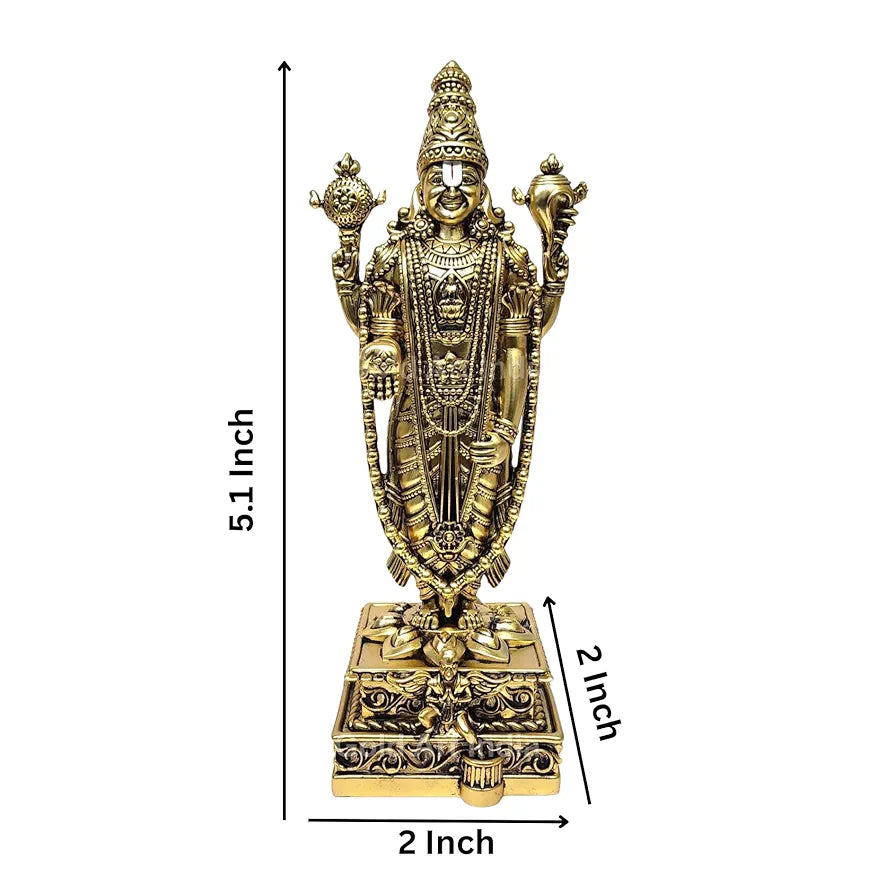 Gold Art India Lord Tirupati Balaji Gold Plated Antique Matte Idol with Garuda
