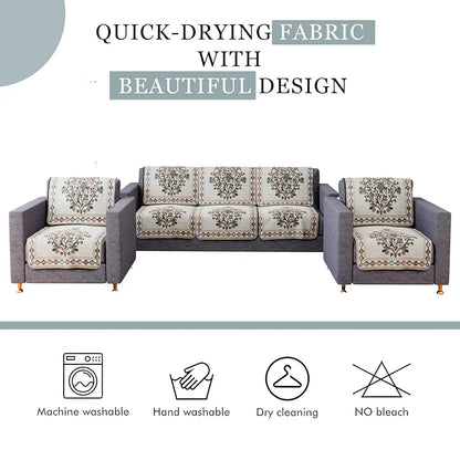 Kuber Industries Sofa Cover Net Sofa Slipcover Set 5 Seater Sofa Cover Flower Digital Embroidery Print-730 Green