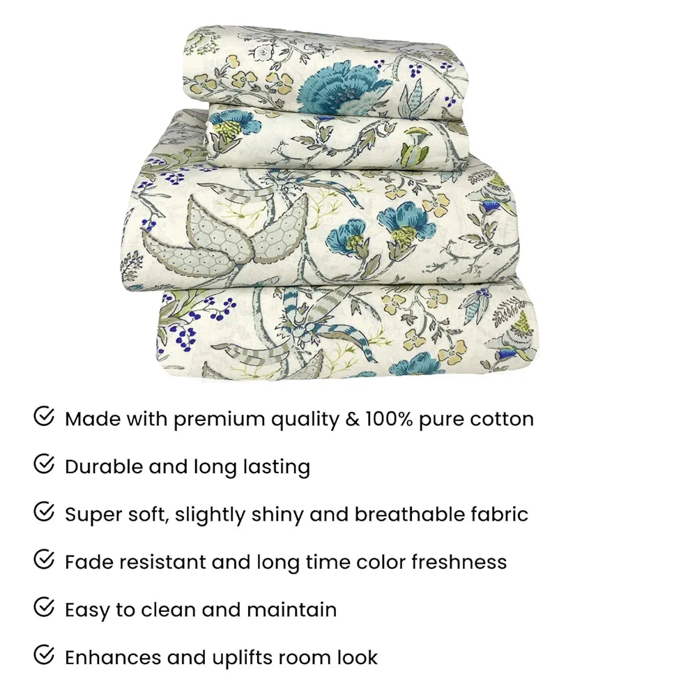 Sajavat Home 100% Pure Cotton King Size Bedsheet Set with 2 Pillow Covers Colour Sky Blue