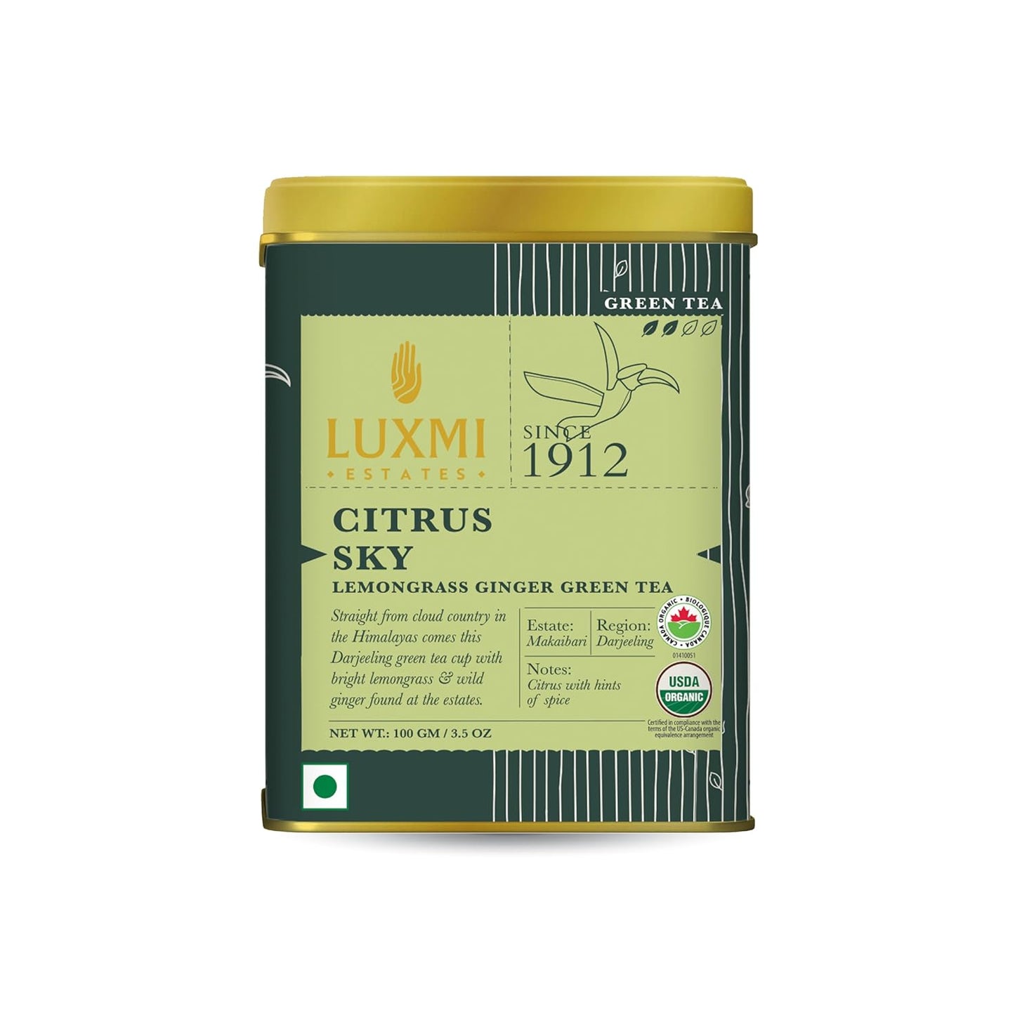 Luxmi Estates Citrus Sky Lemongrass Ginger Green Tea - 100 gms