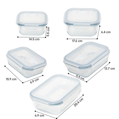 Anko 5-Piece Glass Storage Container Set | Lockable Lids | Leak-Proof | Spill-Proof | Clear