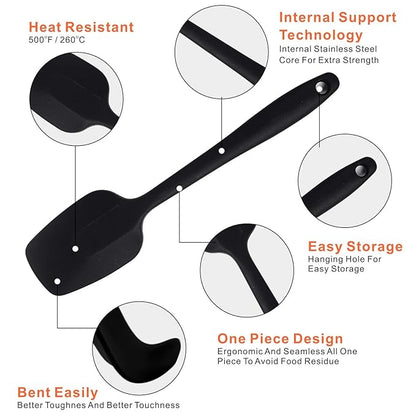 P-Plus International Heat-Resistant Baking Set Spoon Set & Spatulas for nonstick Set Black Set of 3