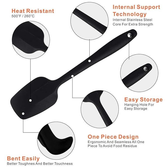 P-Plus International Heat-Resistant Baking Set Spoon Set & Spatulas for nonstick Set Black Set of 2