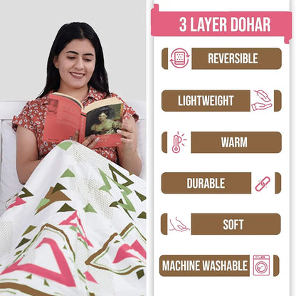Divine Casa Glace Cotton 120 GSM Ultrasoft Reversible Lightweight Printed Double Bed AC Dohar Blanket TC - 120 Colour Orange and Pink
