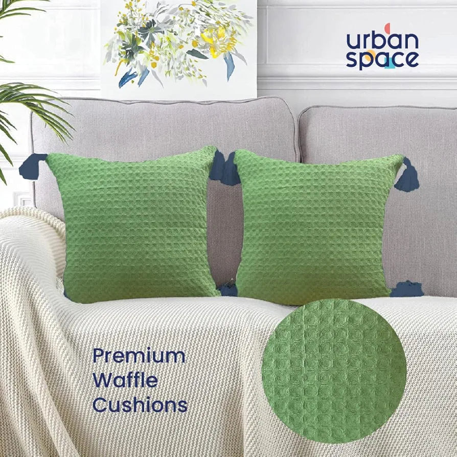 Urban Space Waffle Cotton Cushion Cover Set of 2 Cushion Covers for Sofa, Bedroom, Living Room Waffle Sage Green