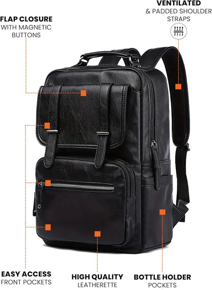 FUR JADEN Vegan Leather Stylish 15.6 Inch Laptop Backpack Travel Weekender Bag For Men Women