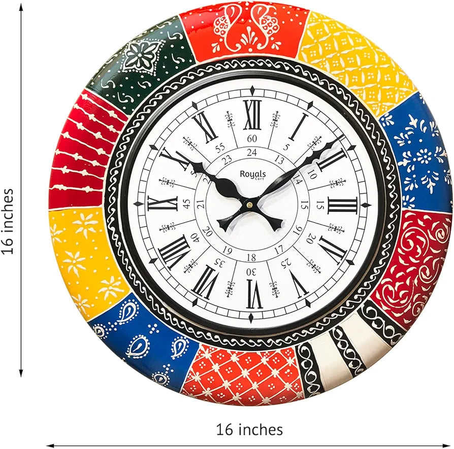 RoyalsCart Boistrous Colors Wooden Antique Analog Wall Clock Size - 40 cm x 40 cm [16 x 16 inches] [KTWC139D] Boistrous