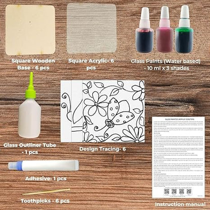 Toykraftt Glass Painting Kit For Kids Art And Craft Activity For Kids Glass Painting Acrylic Coasters