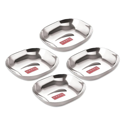 Hazel Steel Dessert Silver Plate Square Shaped Steel Plate for Snacks 450 ml Each Silver Colour