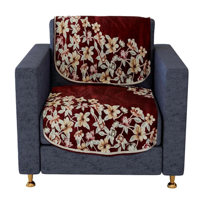 Kuber Industries Sofa Cover Set Flower Sofa Cover Velvet 5 Seater Couch Cover Maroon