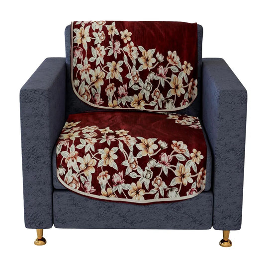 Kuber Industries Sofa Cover Set Flower Sofa Cover Velvet 5 Seater Couch Cover Maroon