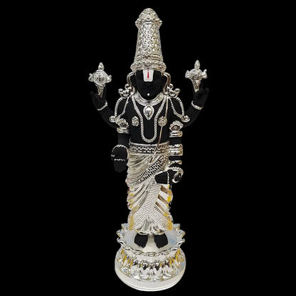 Gold Art India Lord Tirupati Balaji Kamal Silver Plated Black Idol