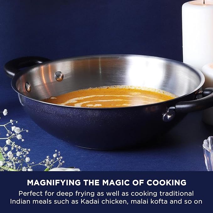 Meyer Centennial Nickel Free Kadai Steel Kadhai for Deep Frying 26cm Blue Diamond