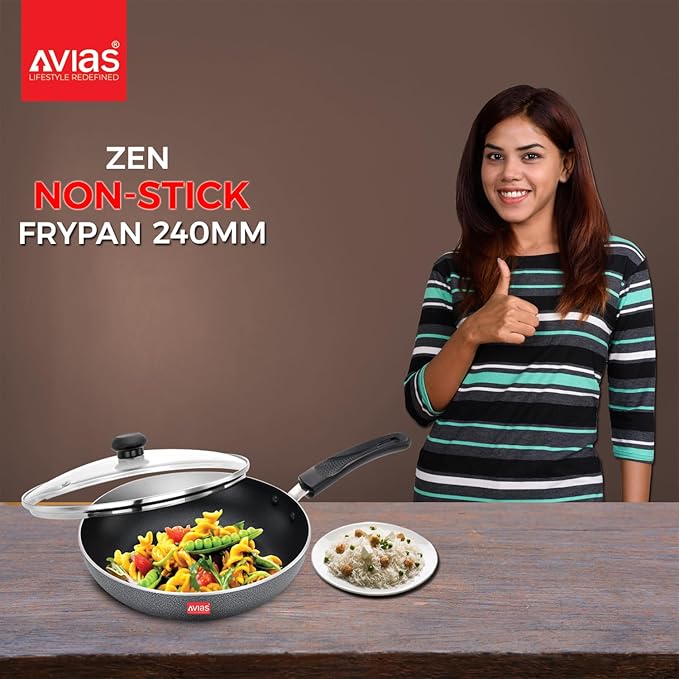 Avias Zen Ib Fry Pan 24cm Nonstick Aluminium Pan With Glass Lid Induction Friendly