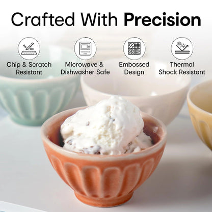 Anko Hand Glazed Icecream Bowls Set of 4 Stoneware Embossed Oven Safe 7.5cm H x 13cm Dia Pink Brown Green Red