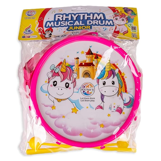 Ratna's Rhythm Musical Drum Junior Unicorn Print Musical Instrument Toy Drum Set With 2 Sticks & Hanging Strap for Toddlers | Kids